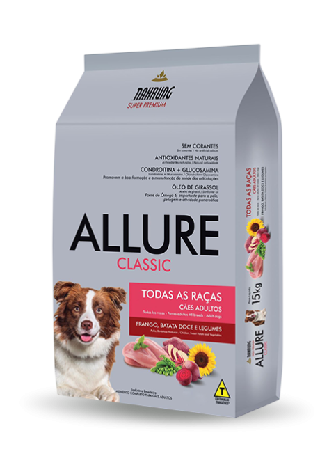 ALLURE CLASSIC<br>Cães adultos todas as raças<br>Frango, Batata doce e Legumes