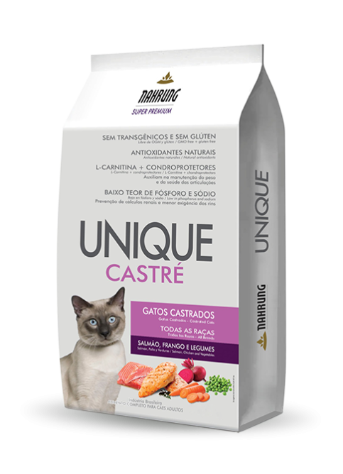 UNIQUE CASTRÉ<br>Gatos castrados<br>Salmão, Frango e Legumes