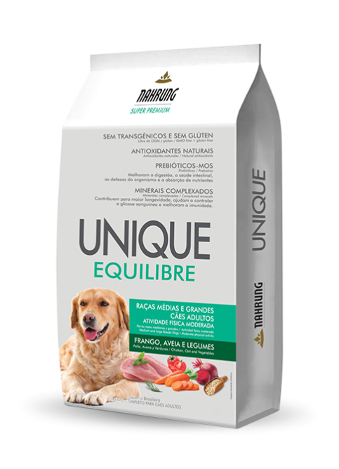 UNIQUE EQUILIBRE<br>Cães Adultos Médio e Grande Porte<br>Frango, Aveia e Legumes
