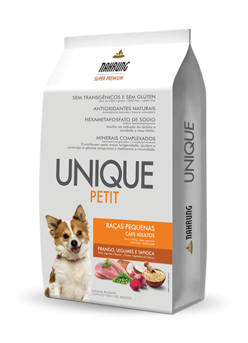 UNIQUE PETIT<br>Cães Adultos Pequeno Porte<br>Frango, Legumes e Tapioca